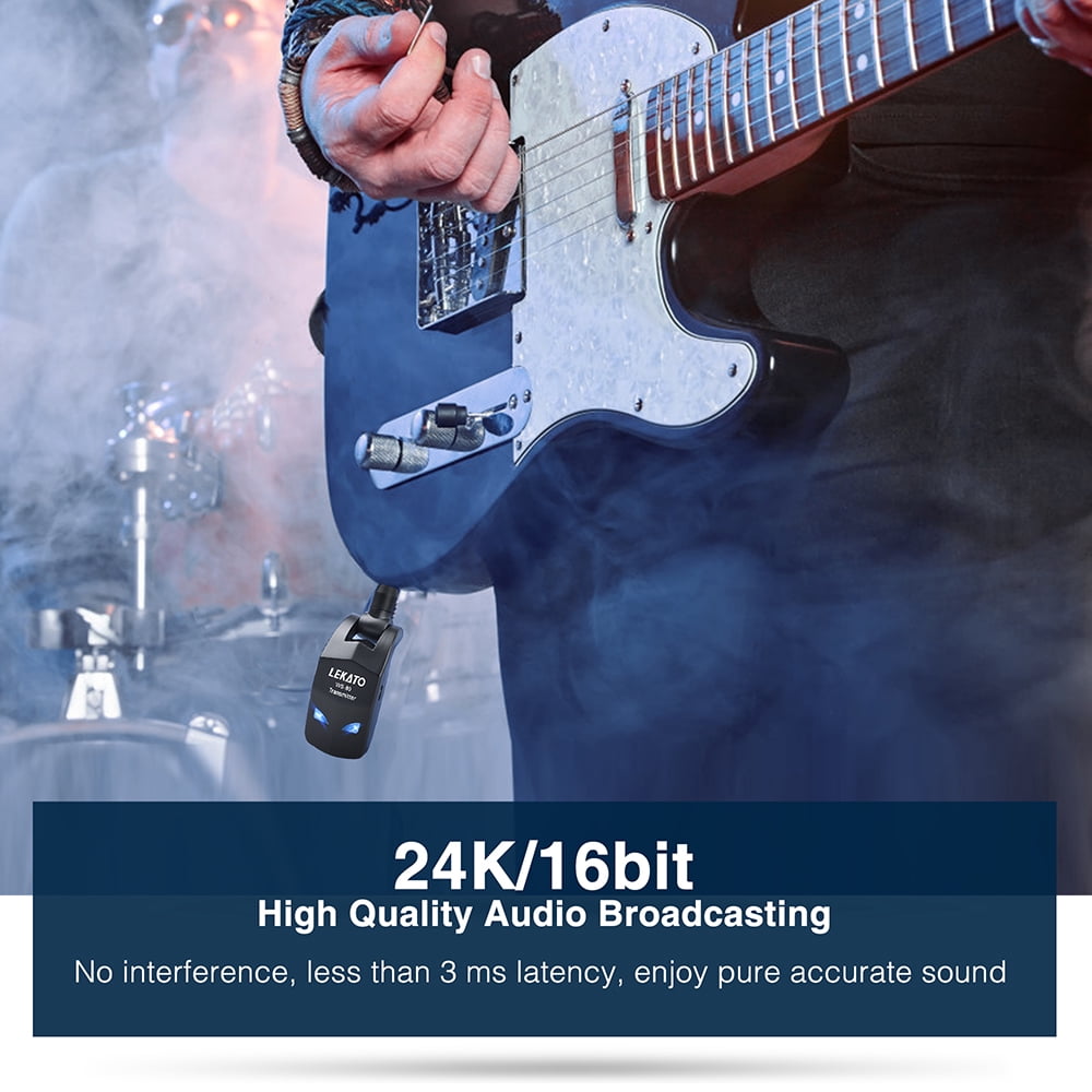 LEKATO Wireless Guitar System 2.4GHz Transmitter Receiver 100 Feet with 4 Channels Built-in Rechargeable Li-ion Battery