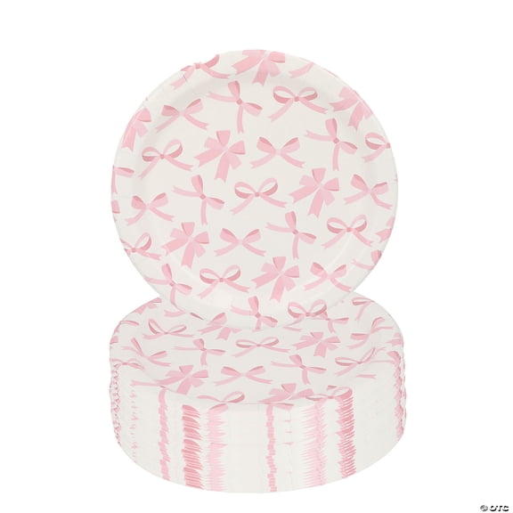 9" Pink Ballerina Party Bows Disposable Paper Dinner Plates – 24 Count