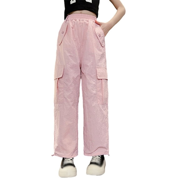 GYRATEDREAM Cargo Pants for Girls Wide Leg High Waist Parachute Pants Trousers Lightweight Kids Joggers Sweatpants