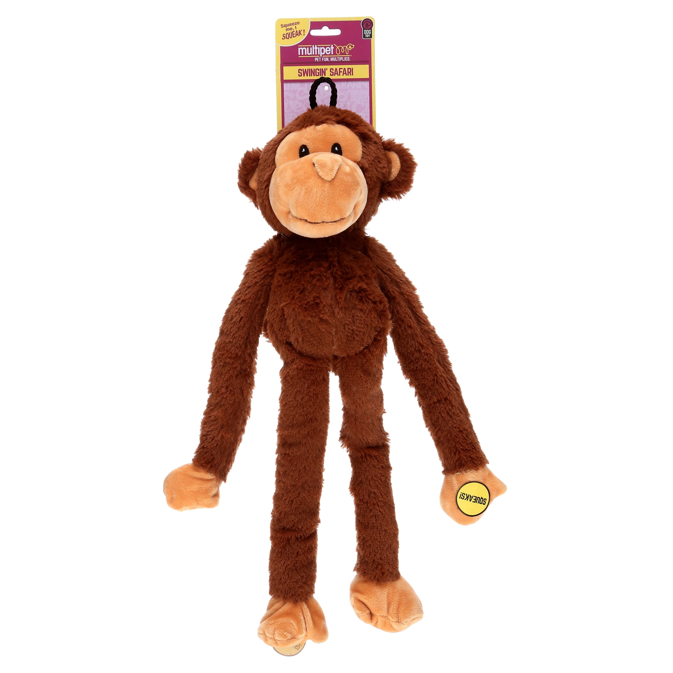Multipet Swingin Safari Plush Squeaky Monkey Dog Toy