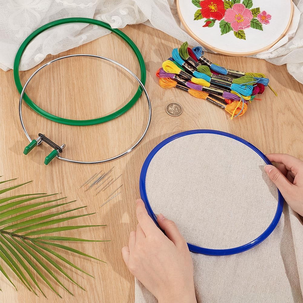 1 Set 6-Ply Polyester Embroidery Floss with 2Pcs Iron Embroidery Hoops and 1 Set Iron Pins Mixed Color 36~225x0.5~215x0.5~22.5mm