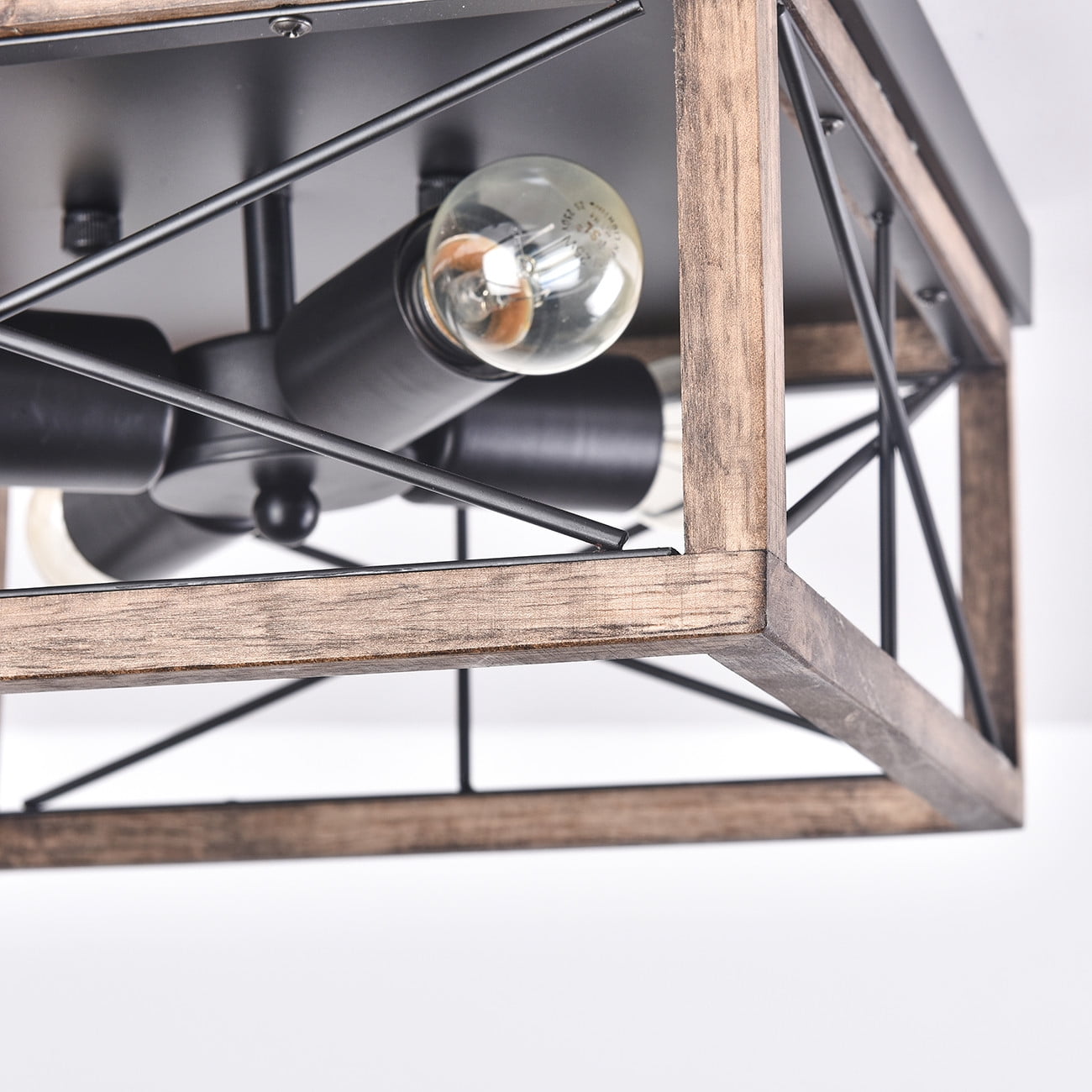 Aiwen Retro Square Caged Flush Mount Ceiling Lamp Vintage Light Fixture