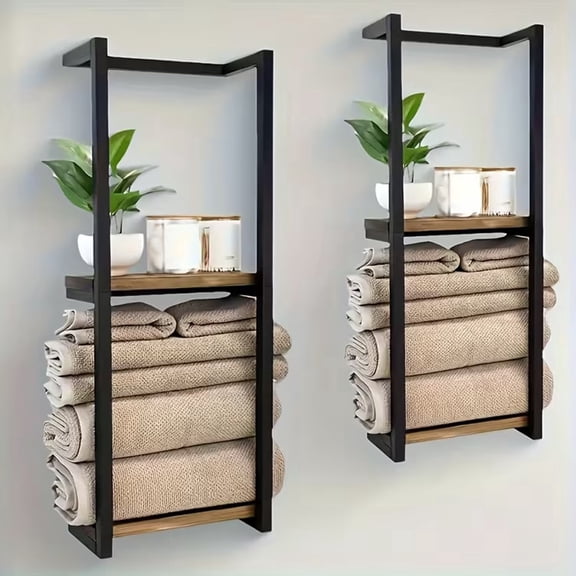 2 Pcs Towel Racks for Bathroom, 2 Tier Wall-Mounted Towel Holder, Space-Saving Organizer Rack for Household, Bathroom, and Bedroom