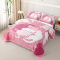 thumbnail image 3 of Manfei Pastel Cat Silhouette Twin Quilt Set, Grid Lattice Twin Coverlet Set, Pink White, 2pcs, 1 Bedspread and 1 Pillowcase, 3 of 7