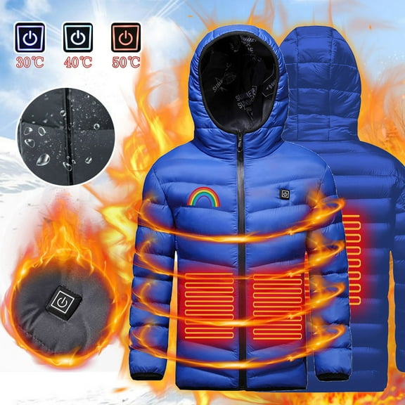 Zwiiyzr 4-15Y Kids Teens Unisex Heated Jacket A Usb Intelligent Constant Temperature Heated Windproof Plus Size Coat For Children Winter 3 Heated Jacket Coat Blue