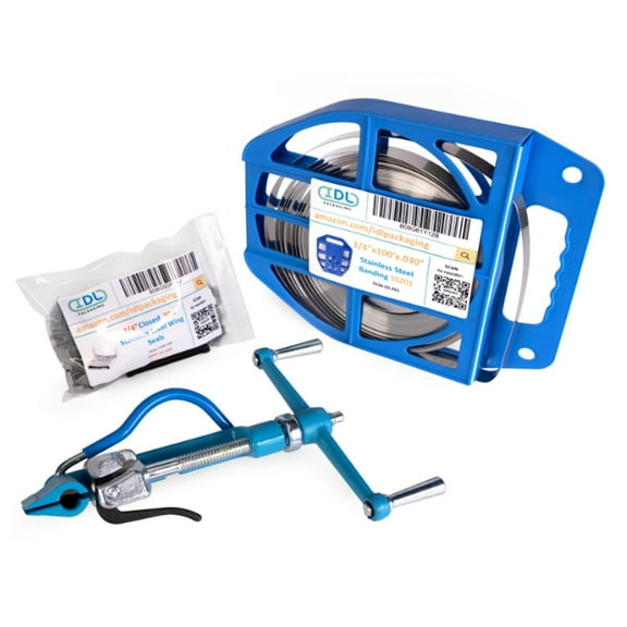 IDL Packaging 3/4" Stainless Steel 201 Banding Kit – Heavy-Duty Banding Tool   3/4" x 0.03" x 100' Stainless Steel 201 Banding Coil   100 Stainless Steel Wing Seals