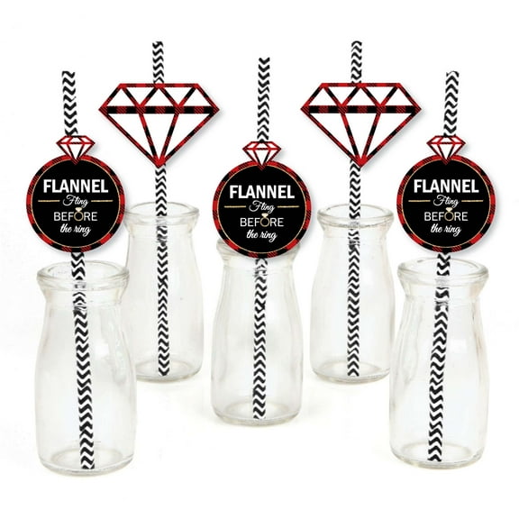 Big Dot of Happiness Flannel Fling Before the Ring - Paper Straw Decor - Buffalo Plaid Bachelorette Party Striped Decorative Straws - Set of 24