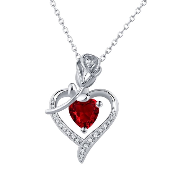 RYNSITO Mother's Day Gifts for Women, Sterling Silver Gemstone Rose Flower Heart Pendant Necklace Birthday Gifts for Women Mom Wife Her