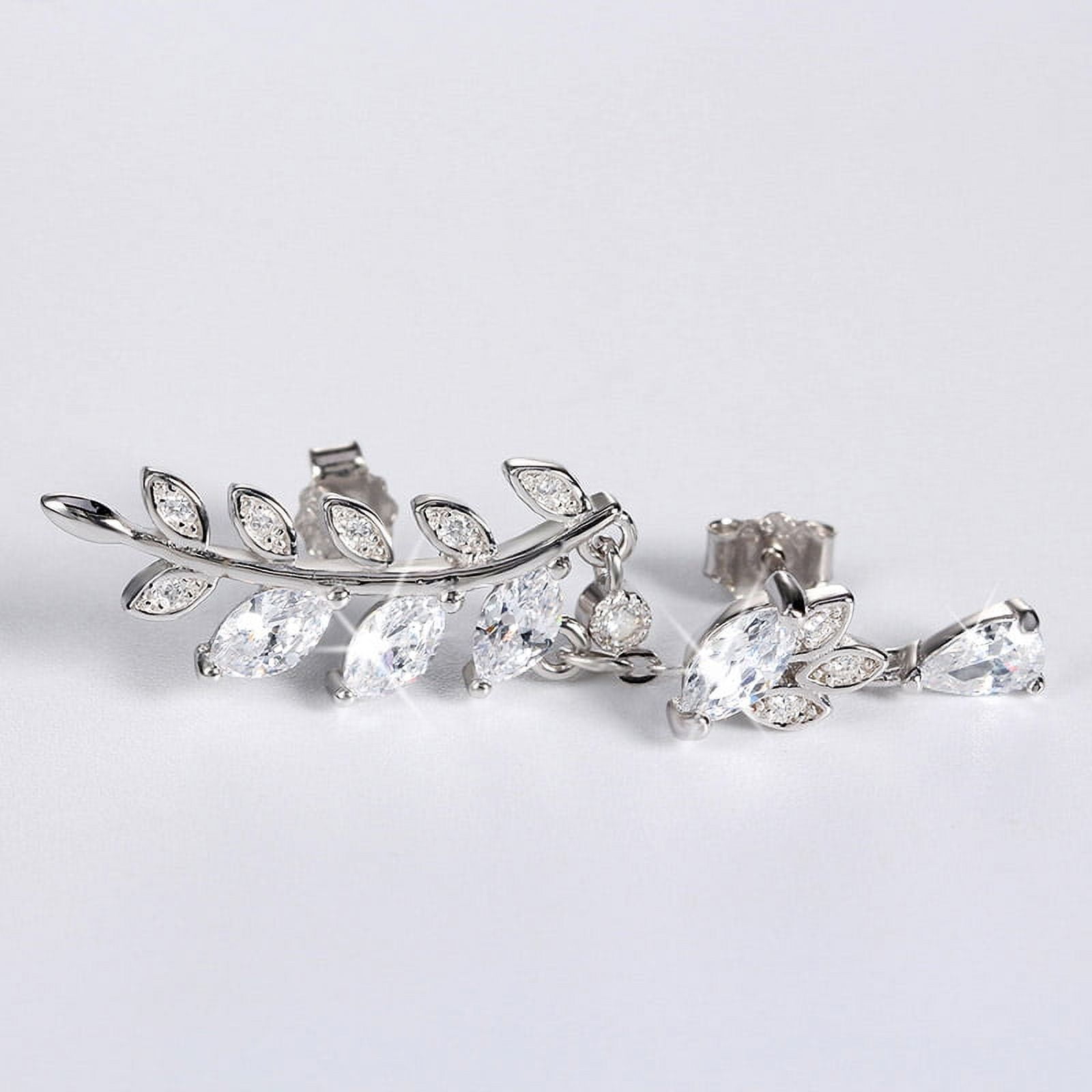 Leaf Curved Dangle Stud Earrings for Women Clear Cubic Zirconia Ginger Lyne Collection