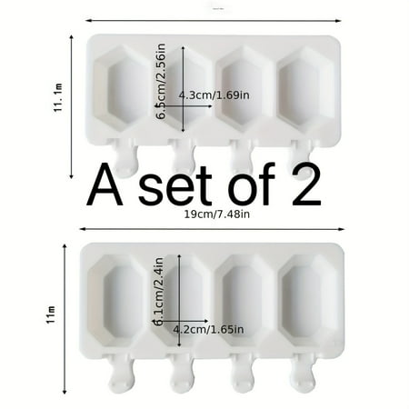 

JZSFWL 2-Piece Silicone Ice Cube & Popsicle Mold Set - 8.35X4.8” Gemstone Shapes For Diy Treats Lead-Free Kitchen Baking Accessories