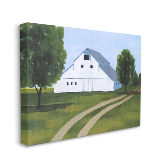 Stupell Industries Farmland Fields And Barn White Green Landscape Painting Canvas Wall Art by Grace Popp