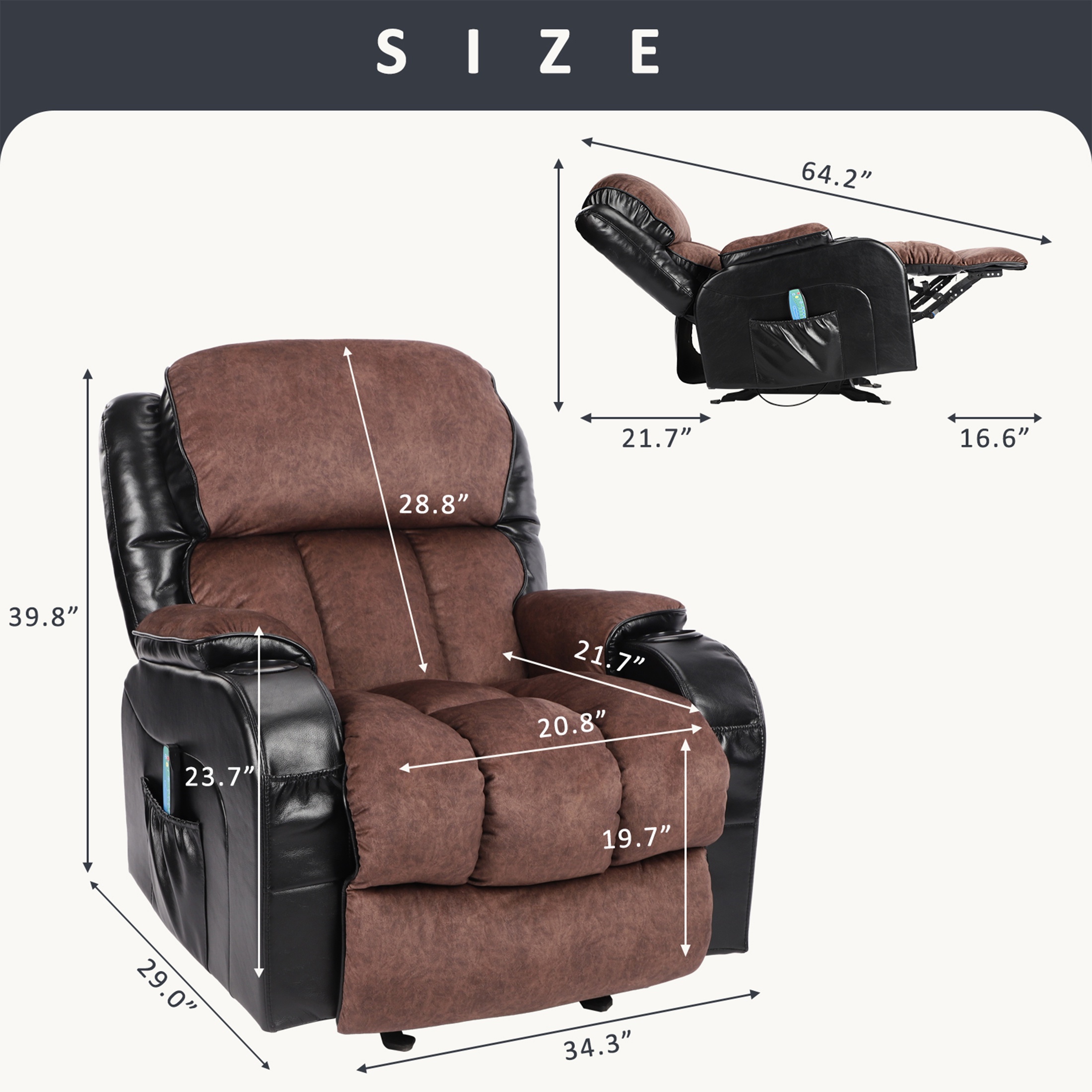 Electric Recliner Chair with Remote Control, Modern Ergonomic Lounge Recliner with Side Pocket for Adults and Elderly, Single Sofa for Living Room Home Theater, Gray