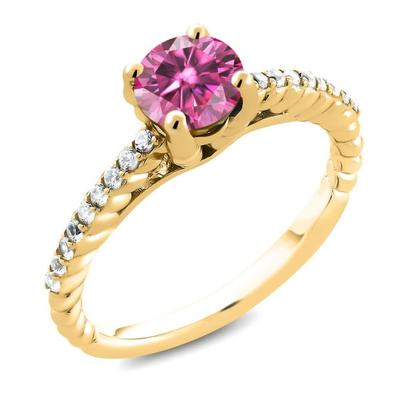 Gem Stone King 18K Yellow Gold Plated Silver Ring Pink Moissanite Lab Grown Diamond (1.38 Cttw, Size 5)
