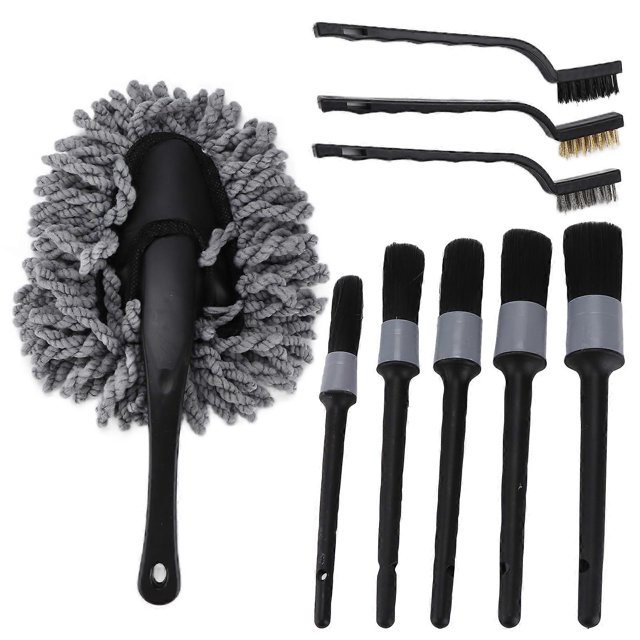 9pcs Detailing Dusting Brushes Kit Scrub Cleaning Tool for Auto Interior Exterior Wheels Air Vent Grille
