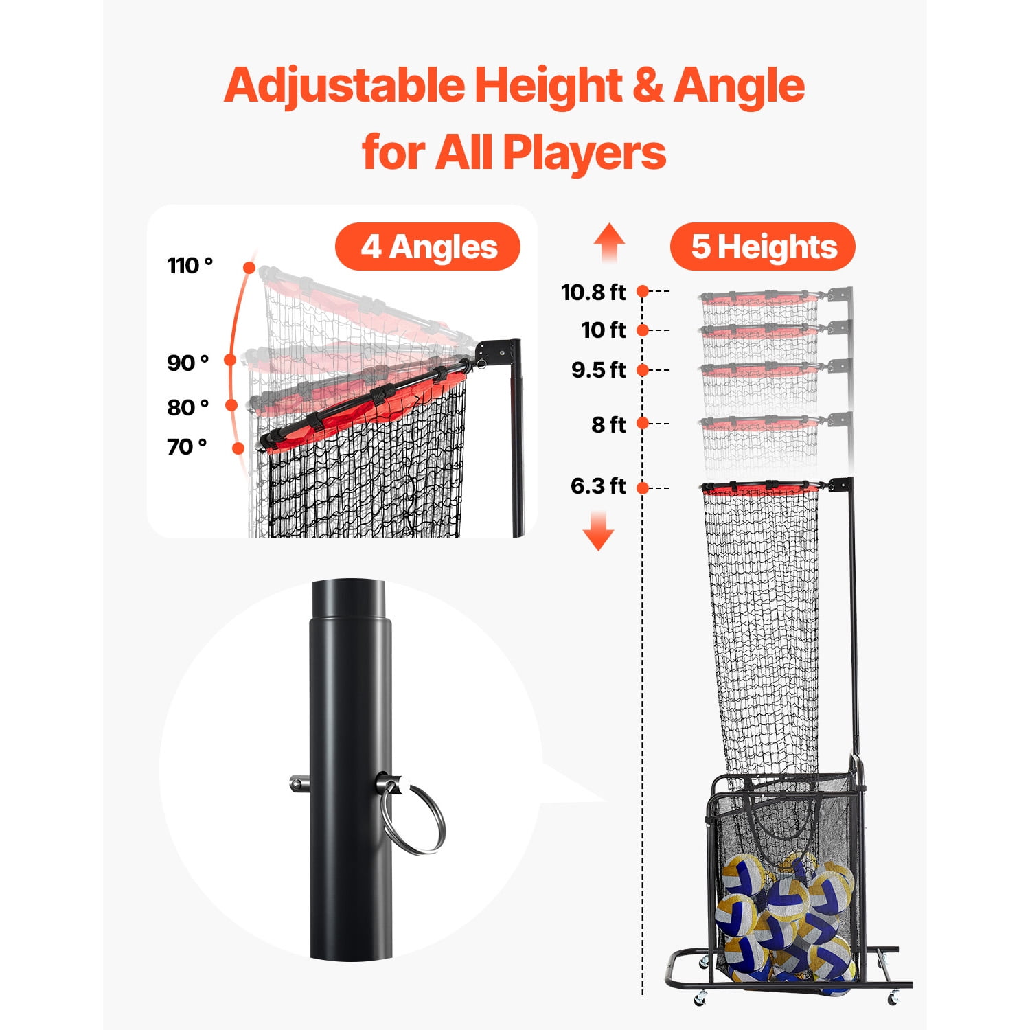KFFKFF Adjustable Volleyball Training Equipment with Portable Net, Cart, Wheels, and Carrying Bag for Indoor and Outdoor Practice, Ideal for Serving, Spiking, and Setting