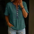 thumbnail image 2 of Aezemi Women Striped Button Shirts Pullover Loose Fit Short Sleeve Summer Daily Home Fashion Tees Baggy Outdoor Work Walking All Match Soft Casual Tops XXL, 2 of 7