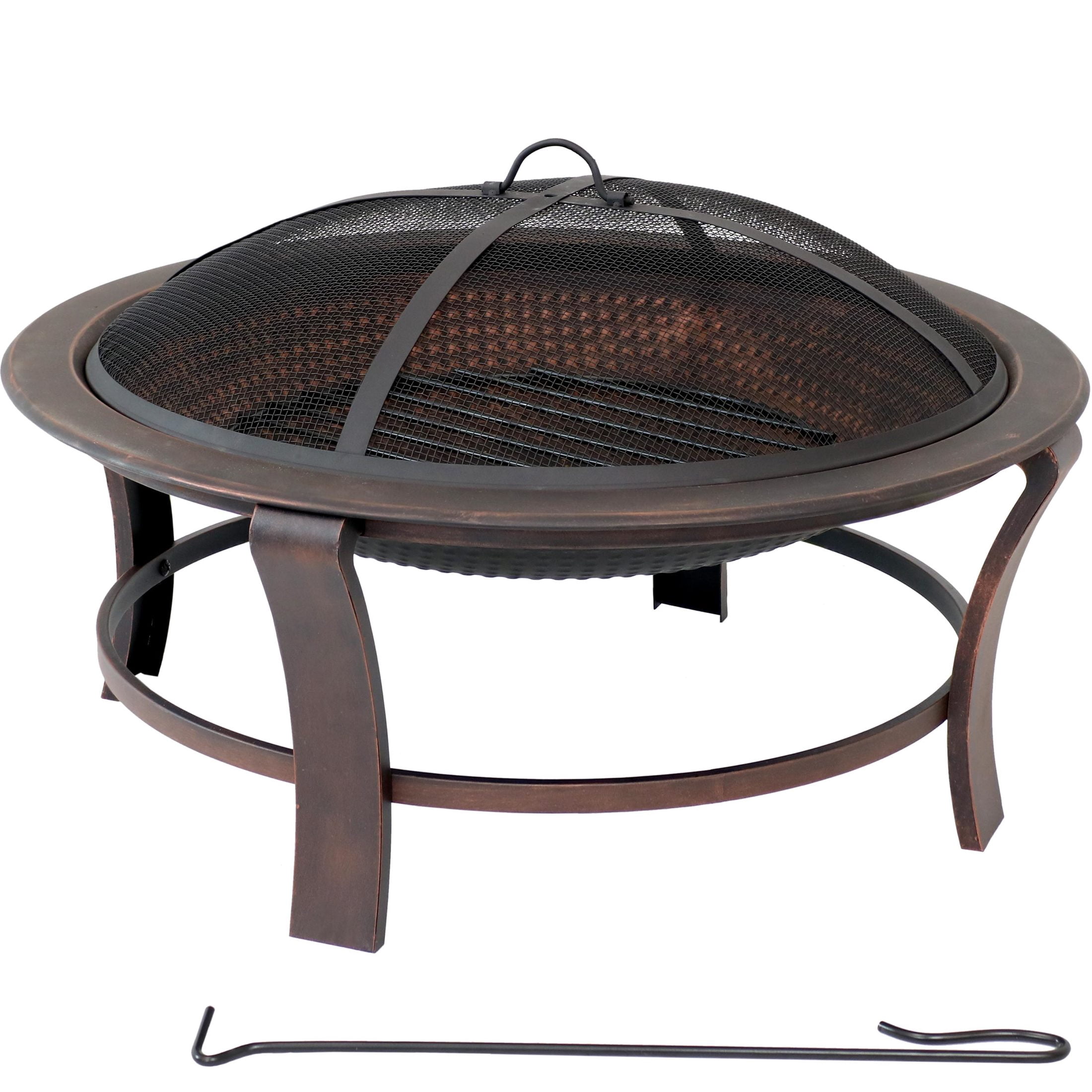 Sunnydaze 29" Round Wood-Burning Bronze Finish Steel Elevated Fire Pit Bowl with Stand