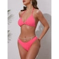 thumbnail image 2 of DARING DIVA Women's Waffle Knit Textured Halter Bikini Set Medium Fluorescent Pink, 2 of 6
