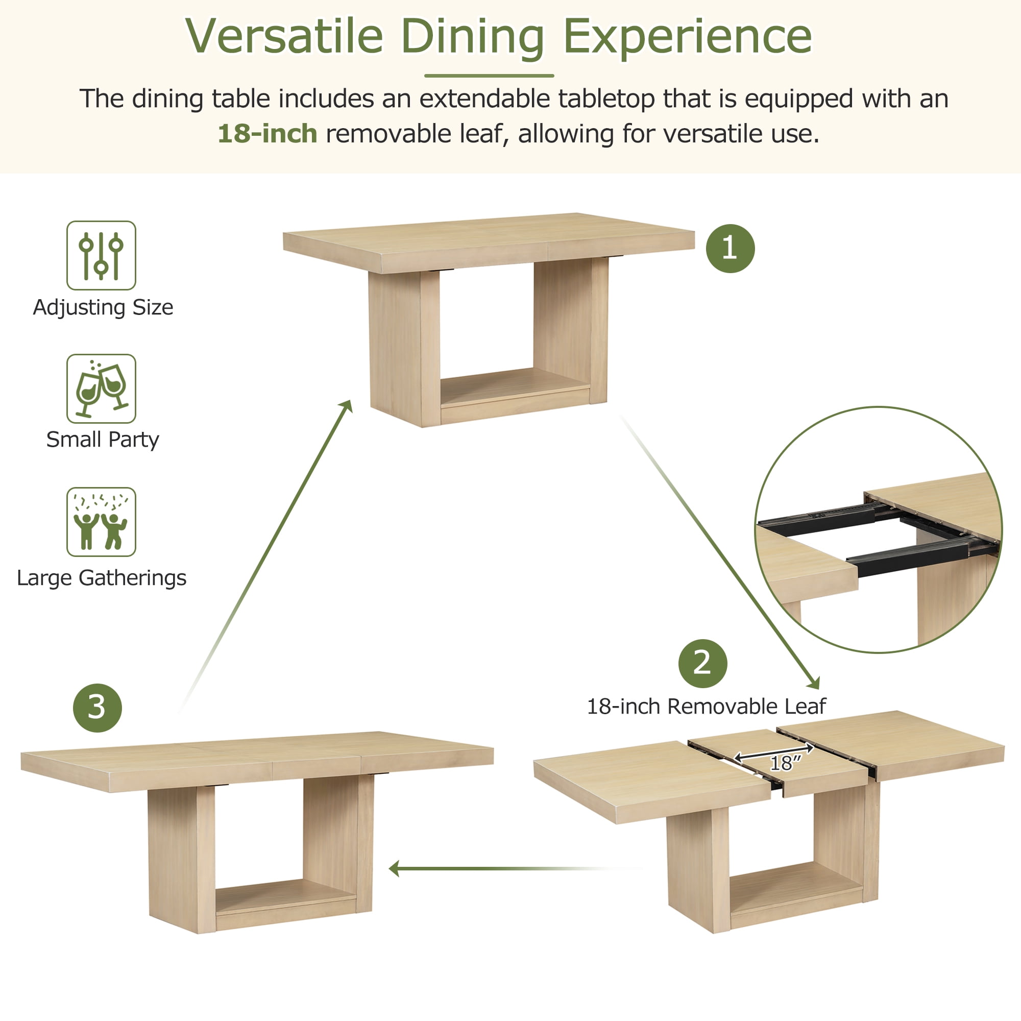 Harper & Bright Designs Rectangular Extendable Dining Table Set with Bench for 6, Wood Kitchen Dining Table with Removable Leaf, 4 Upholstered Dining Chairs for Dining Room, Natural+Beige