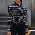 thumbnail image 5 of Women's Long Sleeve Mock Turtleneck Tops Fall Casual Striped Tunic Shirt Fall Fashion Trendy Outfits Clothes (Black M), 5 of 5