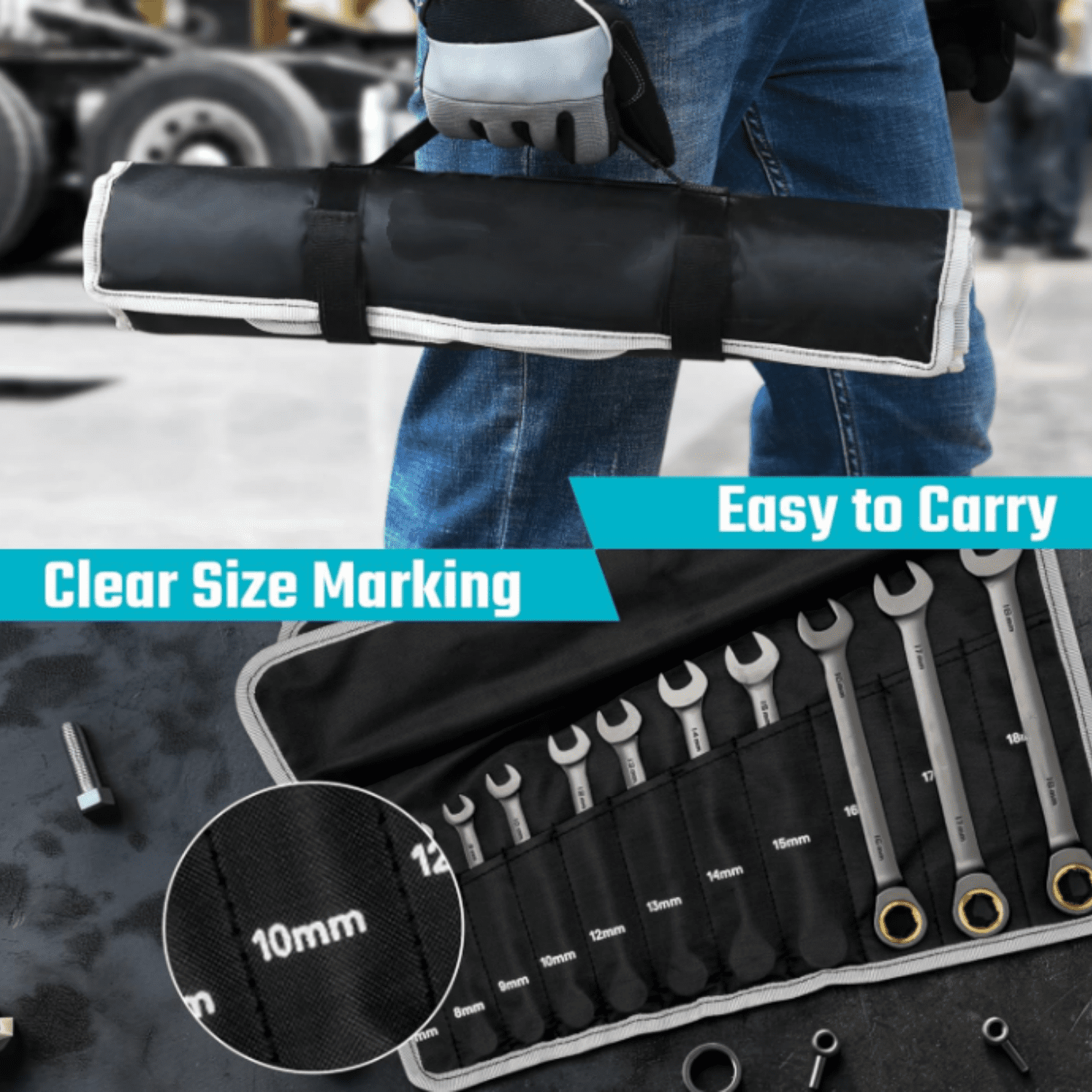 Anti-Slip Ratcheting Wrench Set, Combination Wrench Set, 22-piece, Metric & SAE, 1/4" to 3/4" & 6-18mm, 72-Tooth, CR-V Steel, Nickel Plating, with Pouch