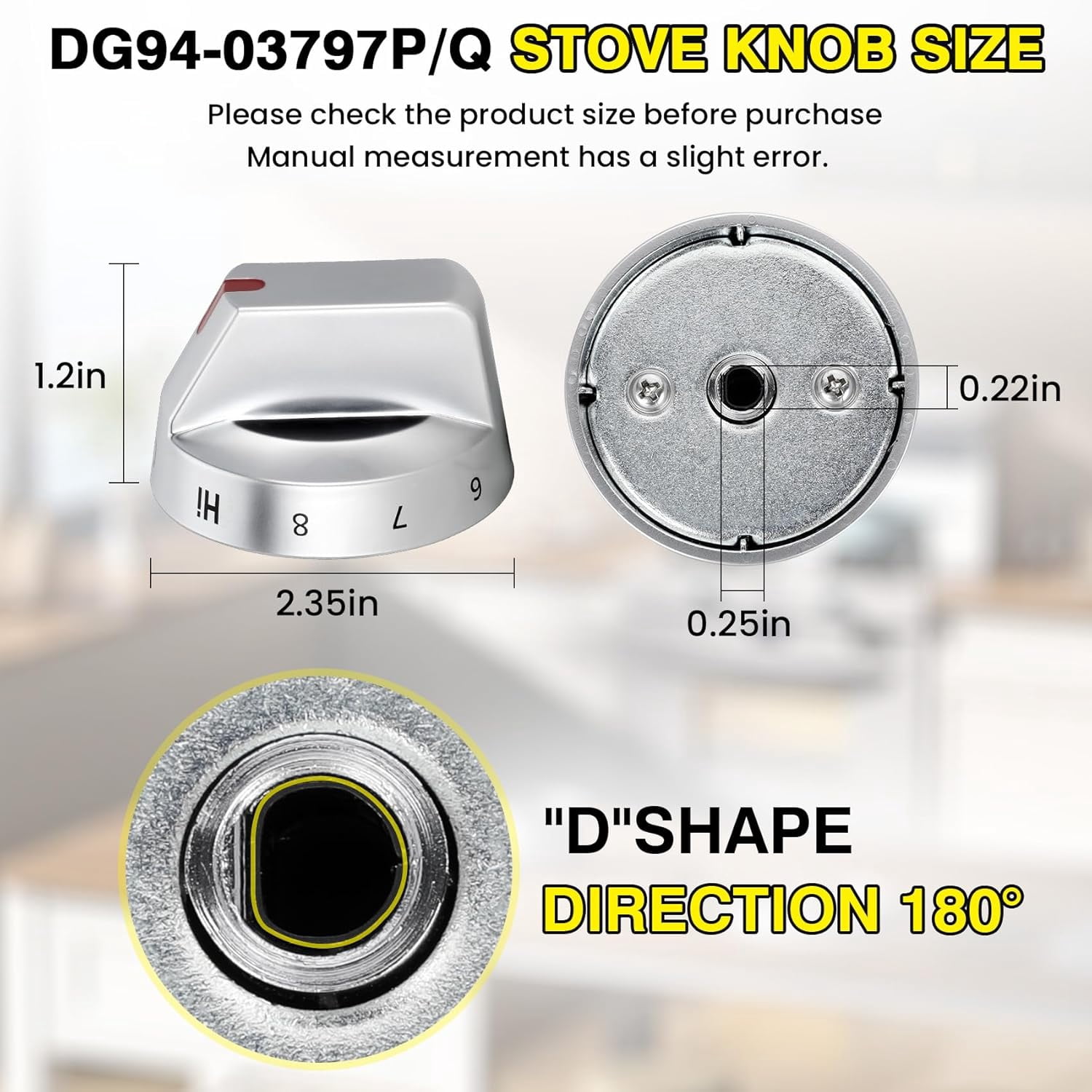 Feikeer Upgraded 4-Pack DG94-03797Q DG94-03797P Compatible with Samsung Electric Range Stove knobs Replacements Stove Oven Knob