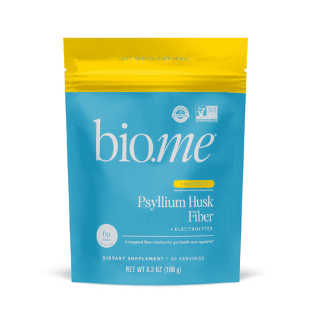 Bio.me Psyllium Husk Powder Fiber Supplement with Electrolytes for Regularity & Bloating Support, Lemonade – 20 Servings