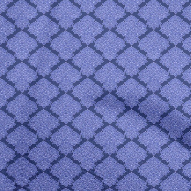 oneOone Polyester Spandex Dark Blue Fabric Asian Block Print Craft Projects Decor Fabric Printed By The Yard 56 Inch Wide
