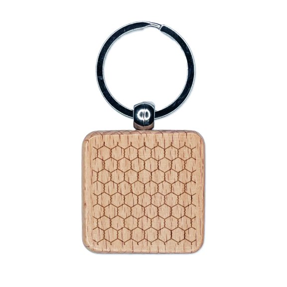 Chicken Wire Square Keychain Charm Tag - Engraved Wood