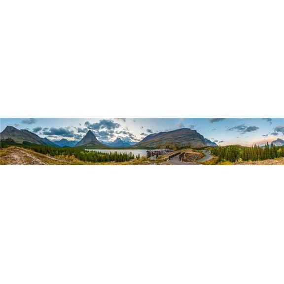 Panoramic Images PPI153968S View of Swiftcurrent Lake Many Glacier Hotel & Mount Grinnell At Sunset Glacier National Park Montana USA Poster Print, 27 x 9