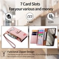 thumbnail image 6 of For Google Pixel 8 Leather Phone Case Wallet Zipper Pocket Pouch Folio Flip Cover Kickstand, Multi Anti-theft Card Holder Cash Slot, Double Magnetic Buckle, Wrist Lanyard,Pink,For Google Pixel 8, 6 of 12