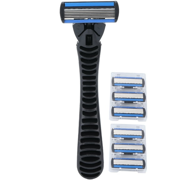 LYUMO Safety ,Manual Set 6 Layers Blade Reusable Handle 6 Refills Men's Shaving Razors Silver White,Men's Sets