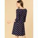 thumbnail image 5 of Allegra K Vestido A-Línea Retro De Lunares Botón Abajo Cuello Cuadrado Fruncido Para Mujer Azul S Unique Bargains Camisa con botones florales de tinta, 5 of 6