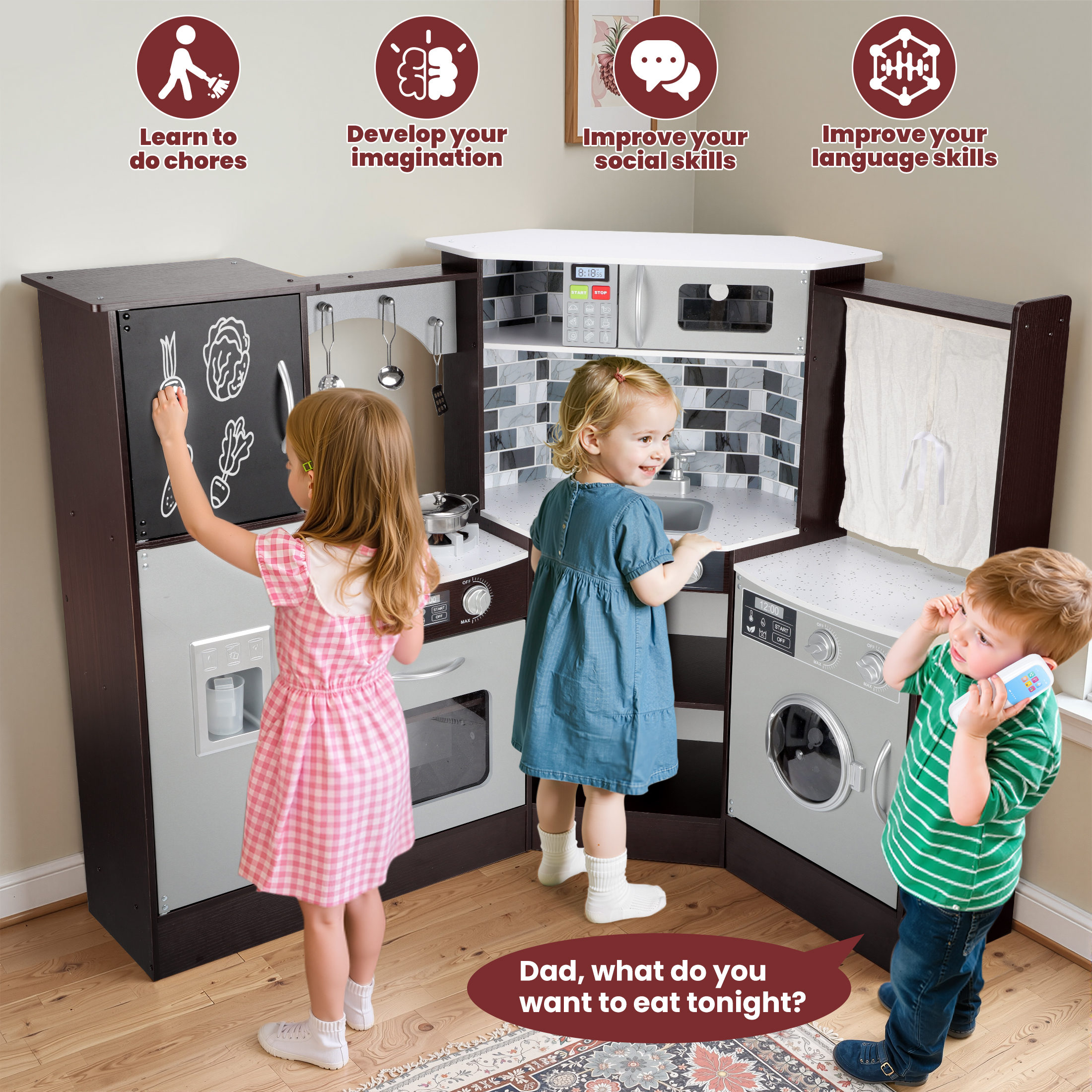 iYofe Corner Wooden Play Kitchen with Light & Sound photo 2
