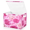 thumbnail image 2 of Storage Box With Lid 16.5x12.6x11.8In Lidded Home Storage Bins Foldable Stacked Household Storage Box Soft Pink Background Floral, 2 of 7