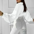 thumbnail image 4 of Lovskoo 2024 Women's Solid Color Tie Front Button Down Shirt Long Sleeve Collared Tunic Blouse Crop Tops White, 4 of 9