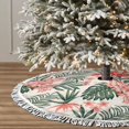 thumbnail image 3 of Christmas Tree Skirt, Lilies Flowers Pine Green Leaves Christmas Tree Decorations Indoor, Tree Skirts Mat With Tassel Trim for Halloween New Year Holiday Christmas Party Decor 48 Inches, 3 of 7