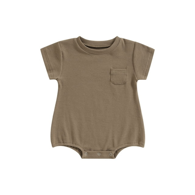 xiaxaixu Barboteuses pour Filles et Garçons, Été Manches Courtes Col Rond Poche Poitrine Combinaison Courte pour Bébé