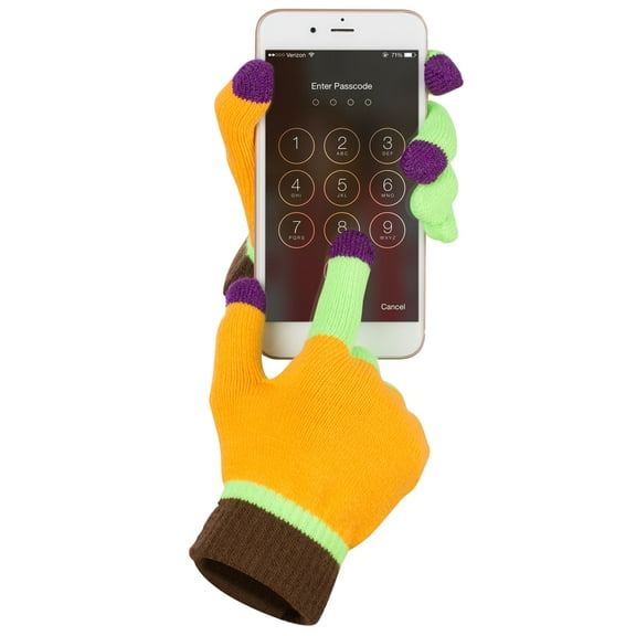 Fosmon Touch Screen Gloves, Unisex Winter Touch Scren Gloves [Three Conductive Fingertips] - Green/Pumpkin
