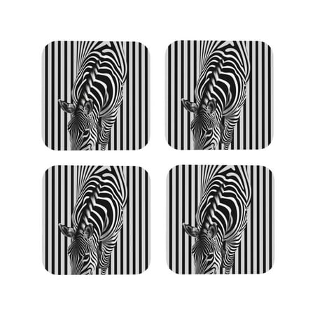 

Honeii Optical Zebra Illusion Print Leather Coaster Set of 4 Ideal for Safeguarding Your Furniture from Drinks Spills and Effortless Cleanup-Square