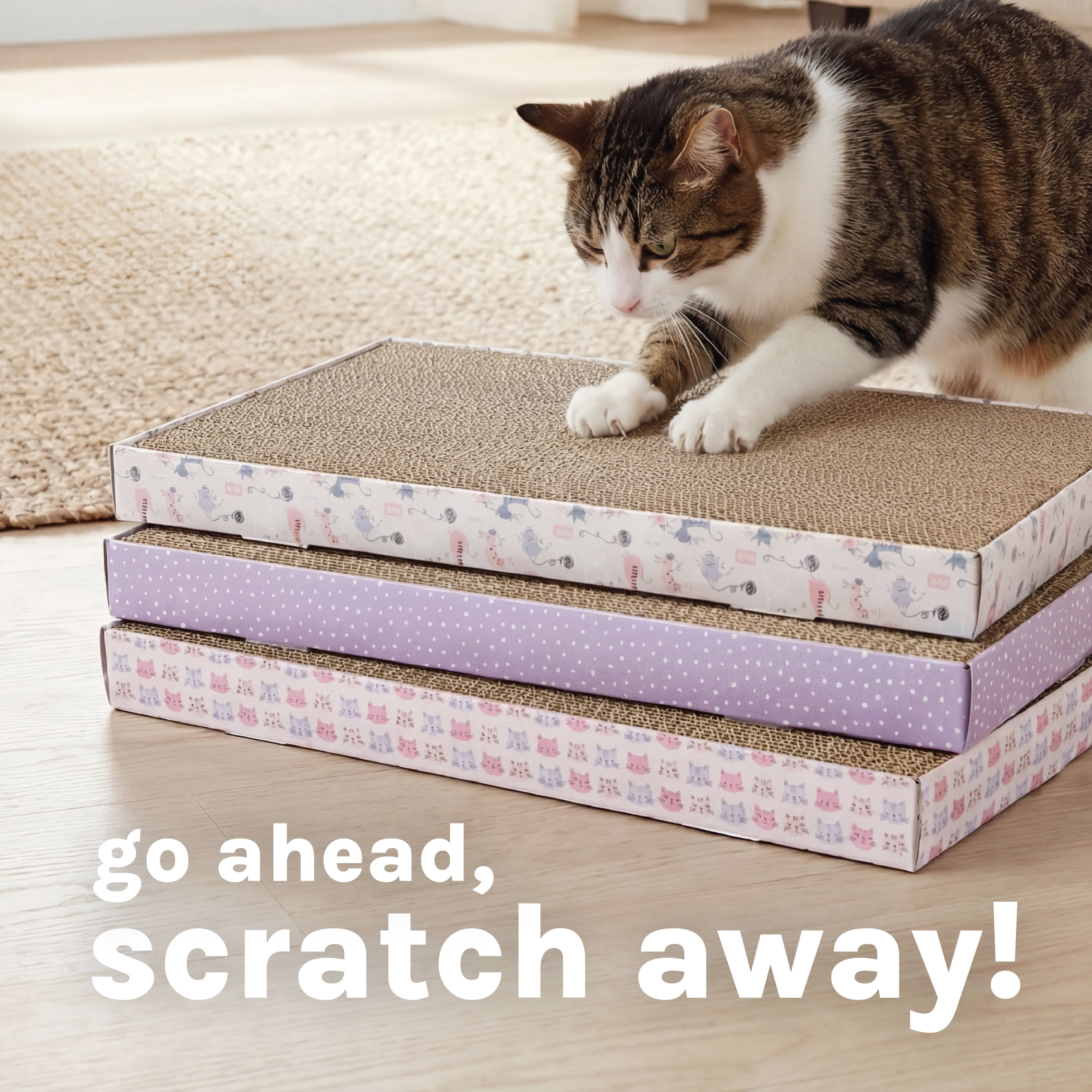 Kitty City XL Corrugated Cardboard Cat Scratching Pads, Assorted Prints, 3-Pack, Multicolored, One Size