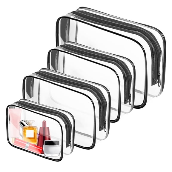 4 Pieces Per Set Clear PVC Toiletry Bag Portable Zippered Universal Organizer for Travel