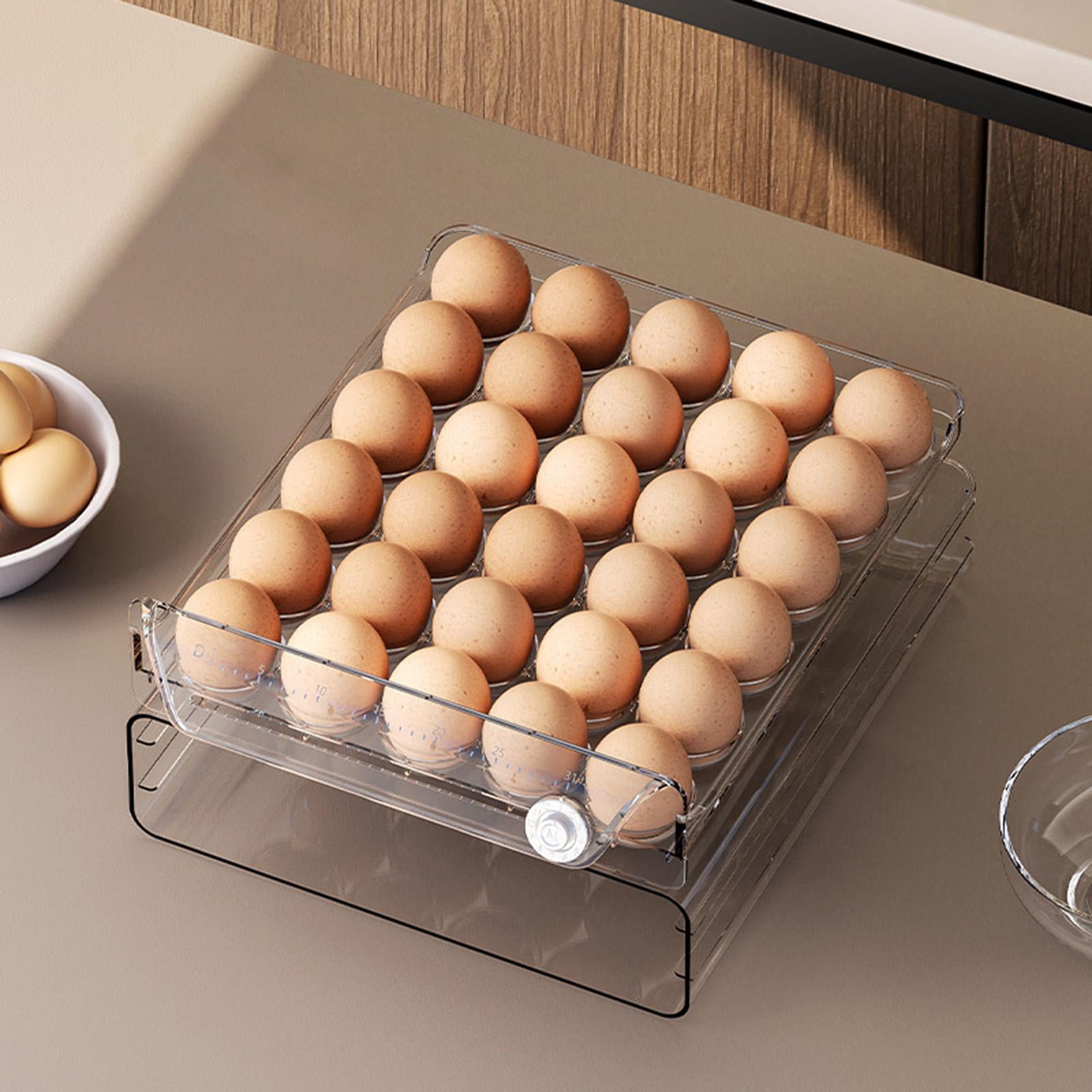 Eggs Organizer Drawer Fridge Egg Drawer Organizer Bins Pull Out Stackable Egg Holder Double Layers Eggs Container for Pantry Kitchen Cabinet 40 Grids
