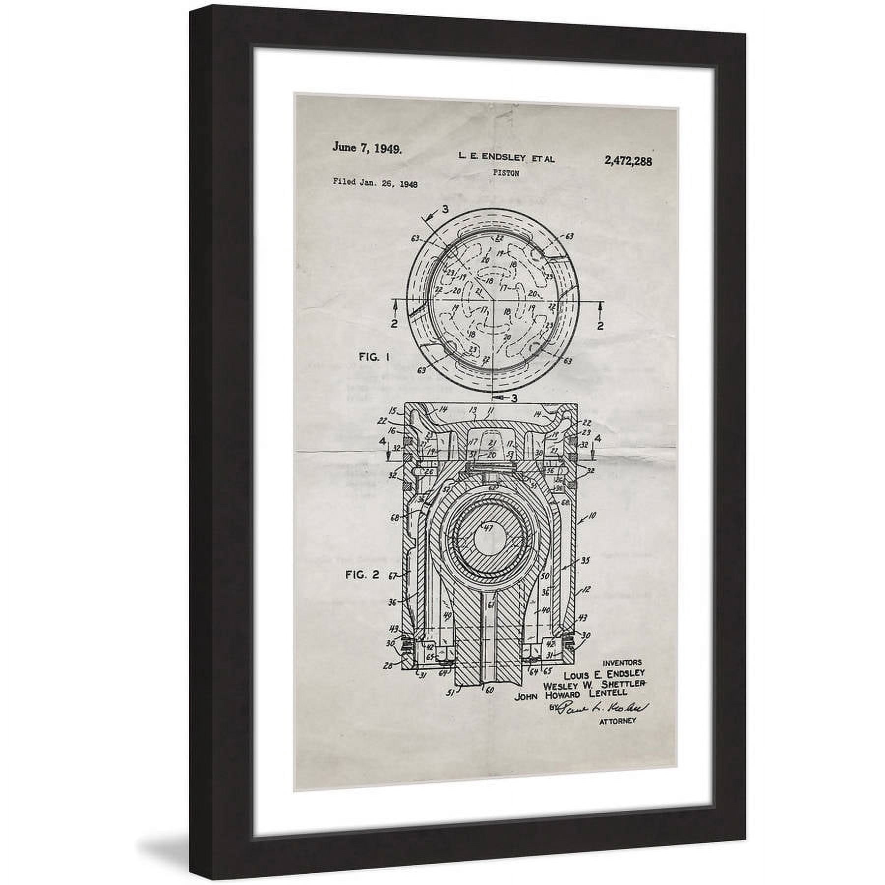 "Piston 1949 Old Paper" Framed Painting Art Print, 12" x 1.5"