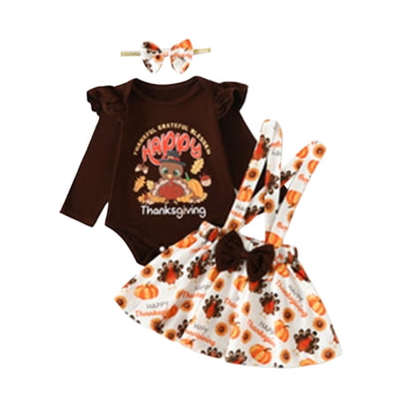 

Bjutir Cute Outfits Set For Boys Girls Toddler Kids Baby Spring Autumn Thanksgiving Print Long Sleeve Romper Bodysuit Skirts Outfits Headbands Clothes