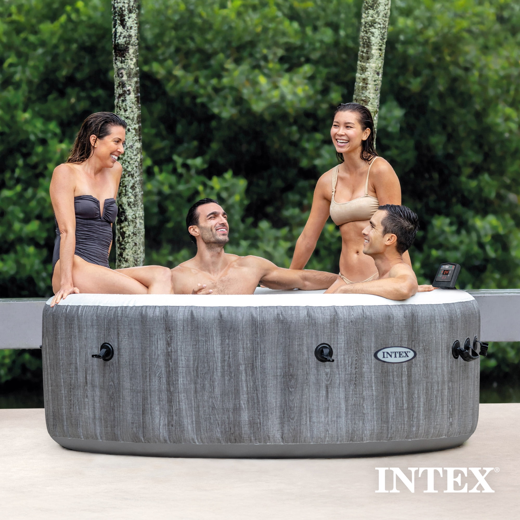 INTEX PureSpa Plus Greywood Deluxe 4 Person Inflatable Spa w/ Jets