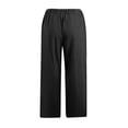 thumbnail image 4 of SDNall Wide Leg Capris for Women Casual Solid Cotton Linen Drawstring Elastic Waist Wide Leg Pants Cropped Trousers Cotton and Linen Capris Pants (Black, Sizes S-XXXL), 4 of 9