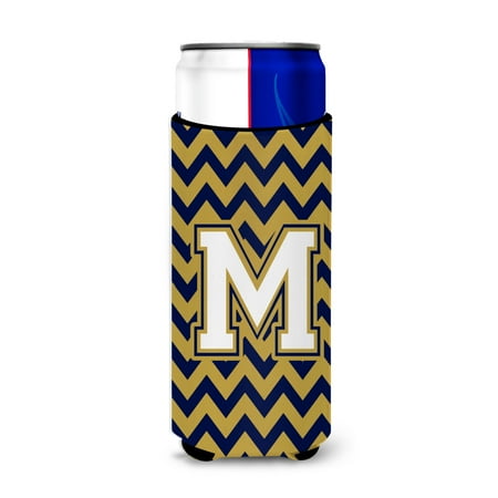 

Carolines Treasures CJ1057-MMUK Letter M Chevron Navy Blue and Gold Ultra Beverage Insulators for slim cans Slim Can