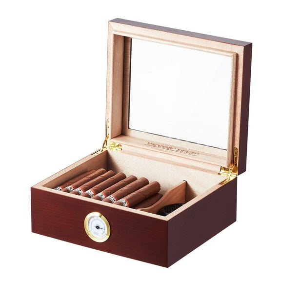 STAWAY 50 Cigars Humidor - Premium Spanish Cedar Cigar Storage Box with Glass Top, Hygrometer & Humidifier, Dark Cherry Finish, Perfect Gift for Smokers & Grooms