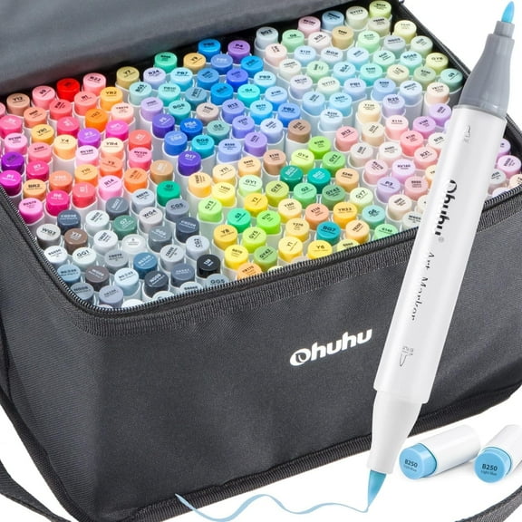 Ohuhu 216-Color Alcohol Markers, Dual Tip Brush & Fine, Refillable Art Marker Set for Adults & Artists
